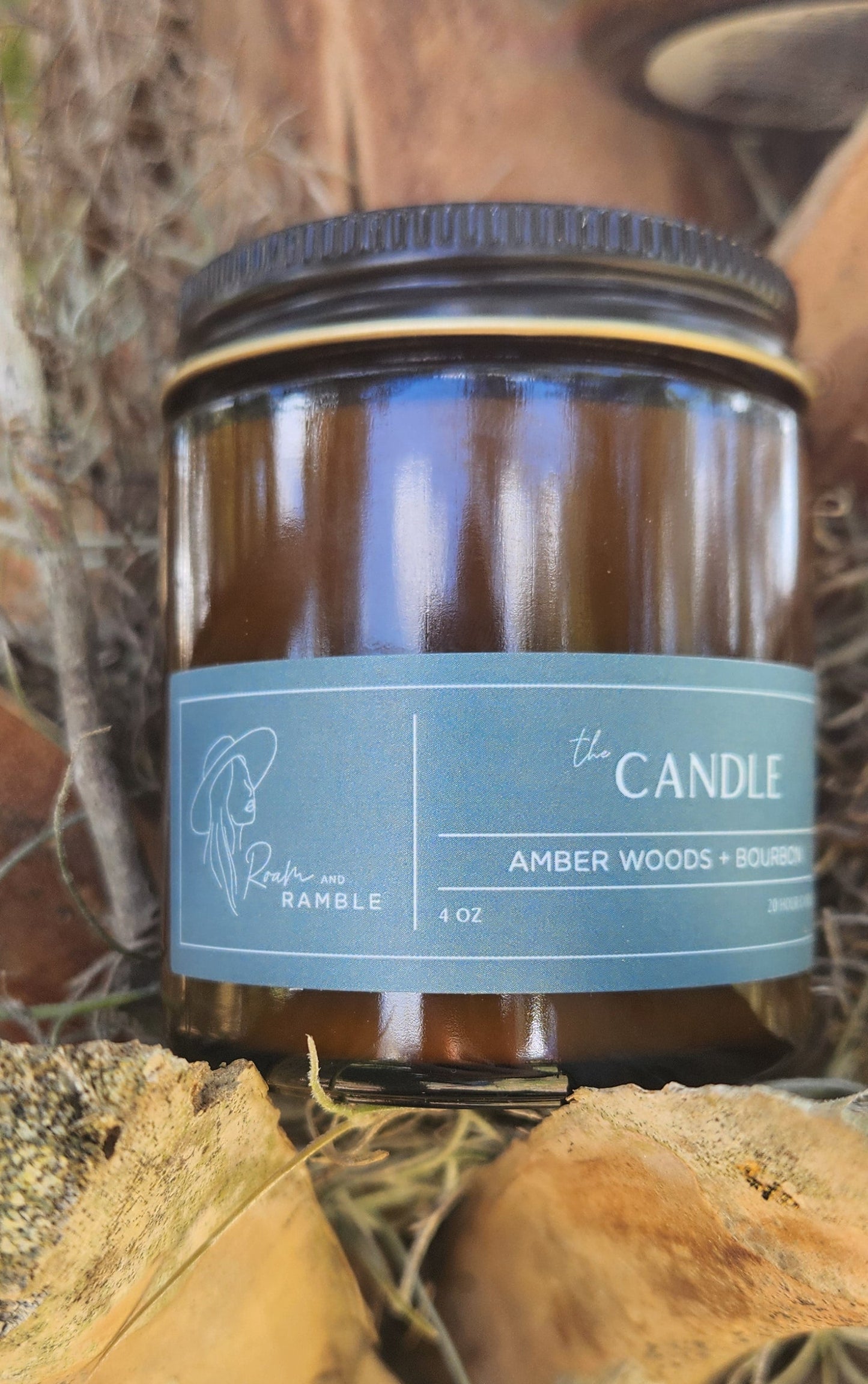Amber Woods + Bourbon 20HR Soy Candle – Rich, Warm, and Comforting